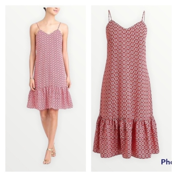 J CREW Red Printed Ruffle Hem Midi Dress, Size 14 - Picture 1 of 10